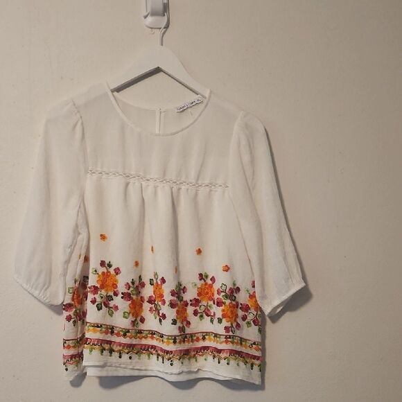 Figueroa &Flower Floral Embroidered White Blouse - Picture 1 of 7
